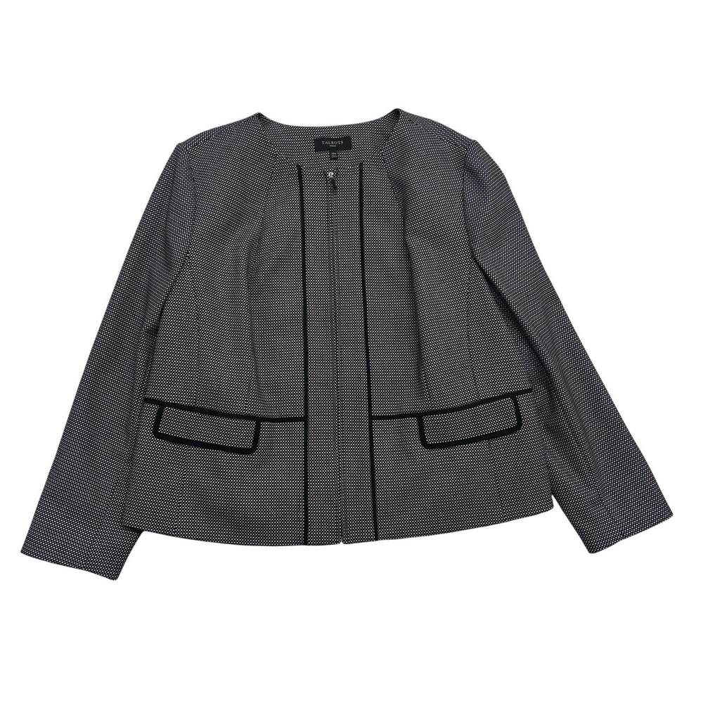 NEW Talbots 20W Black White Blazer Suit Jacket Zip Front Peplum Stretch Career